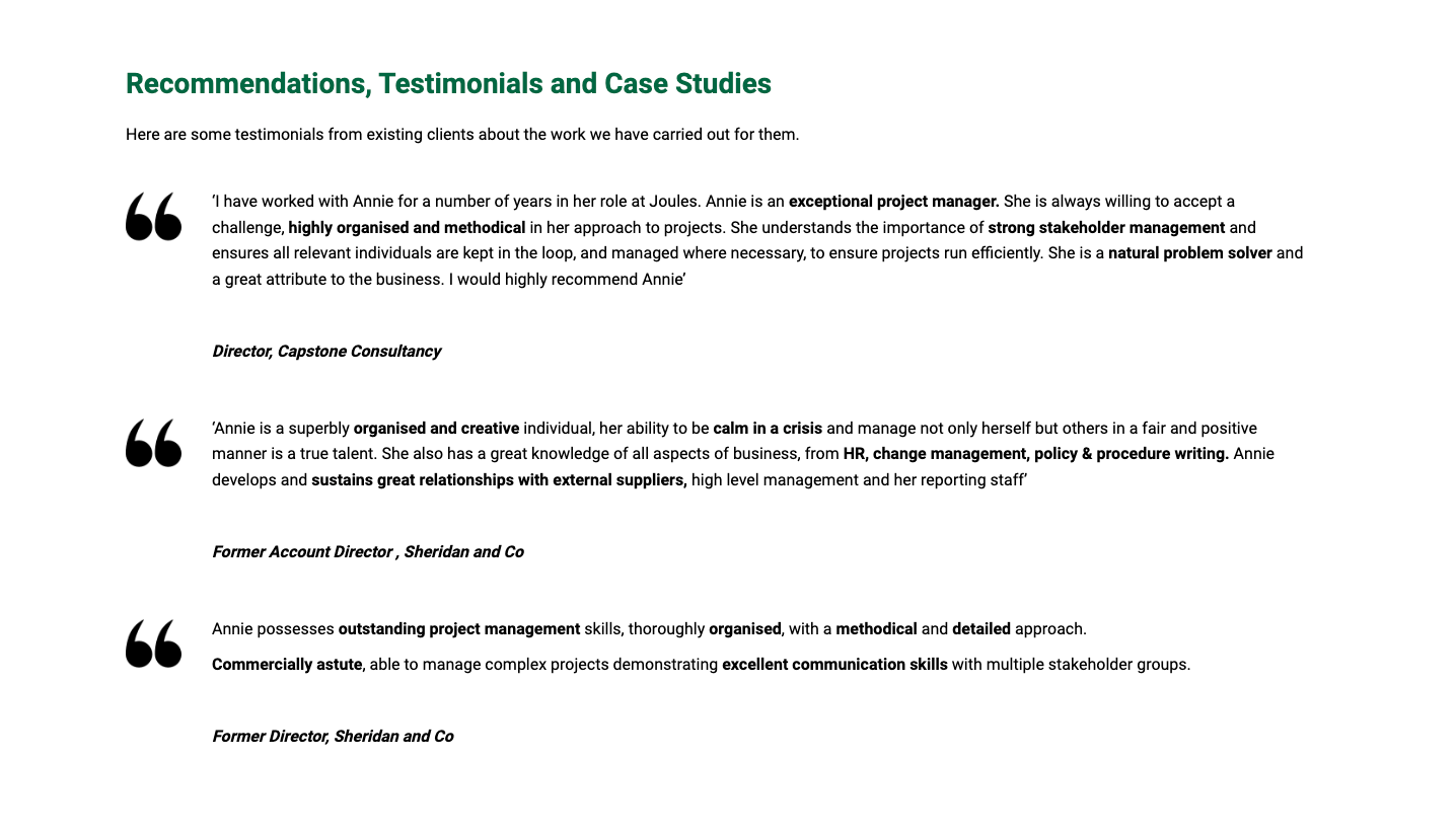 AMc testimonials section.