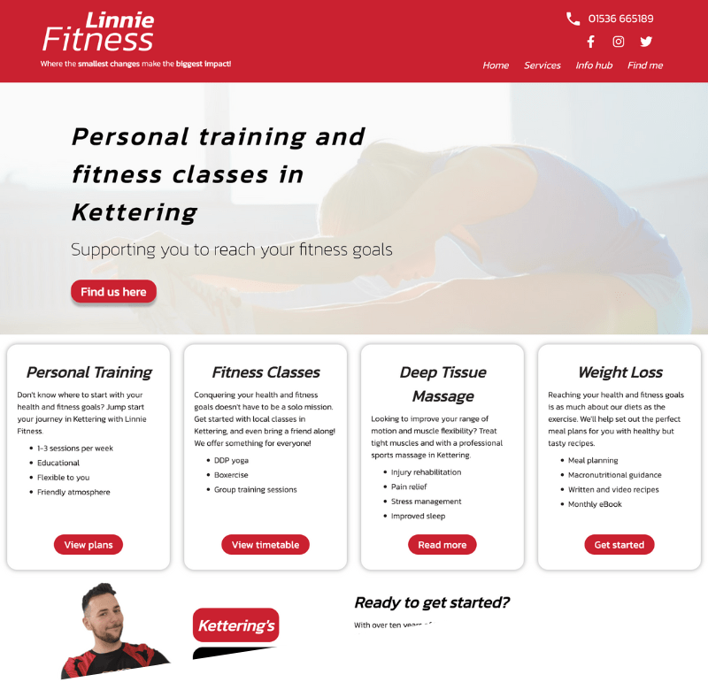 Linnie fitness website screenshot.