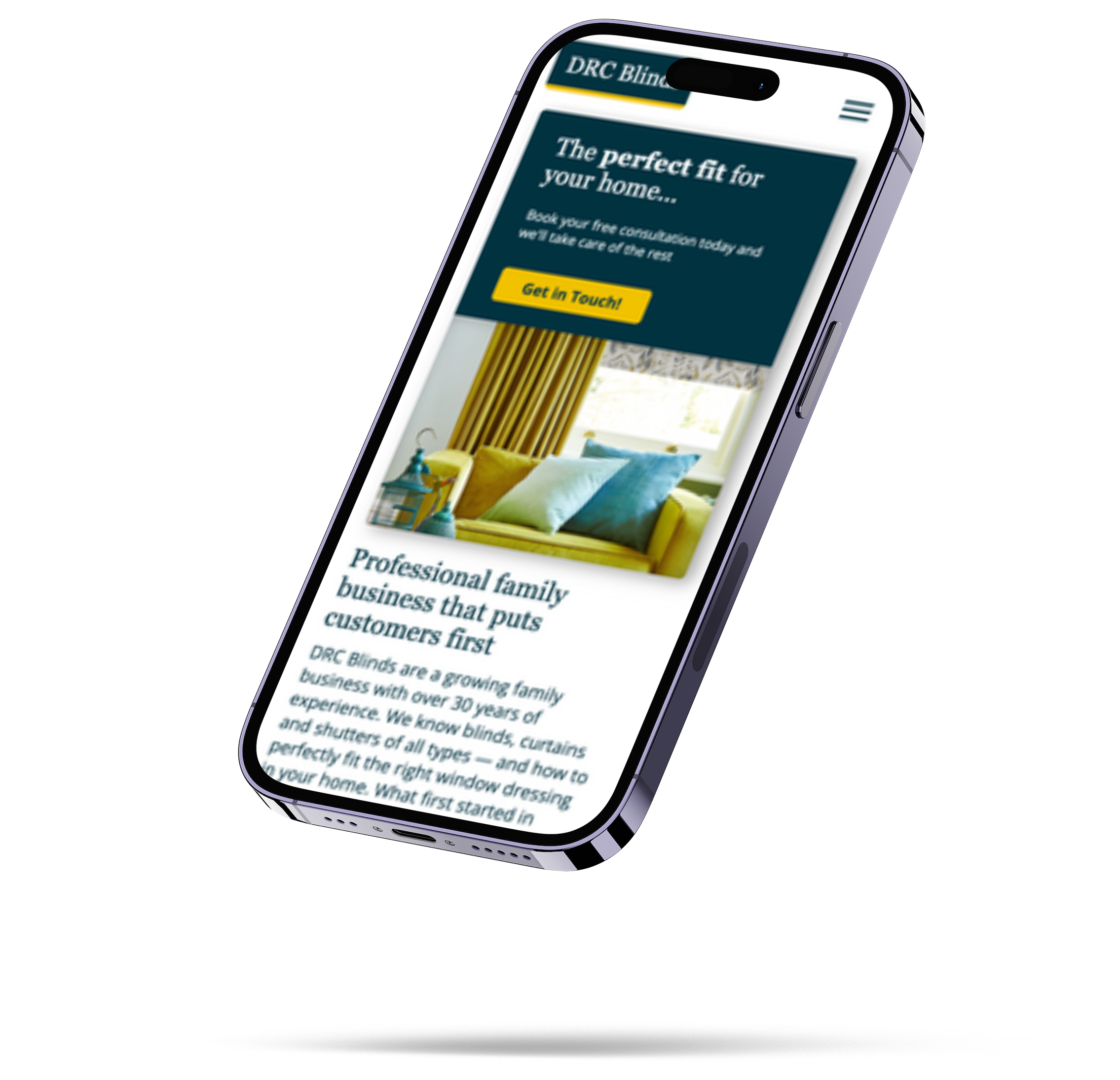 DRC blinds case study mobile responsive..