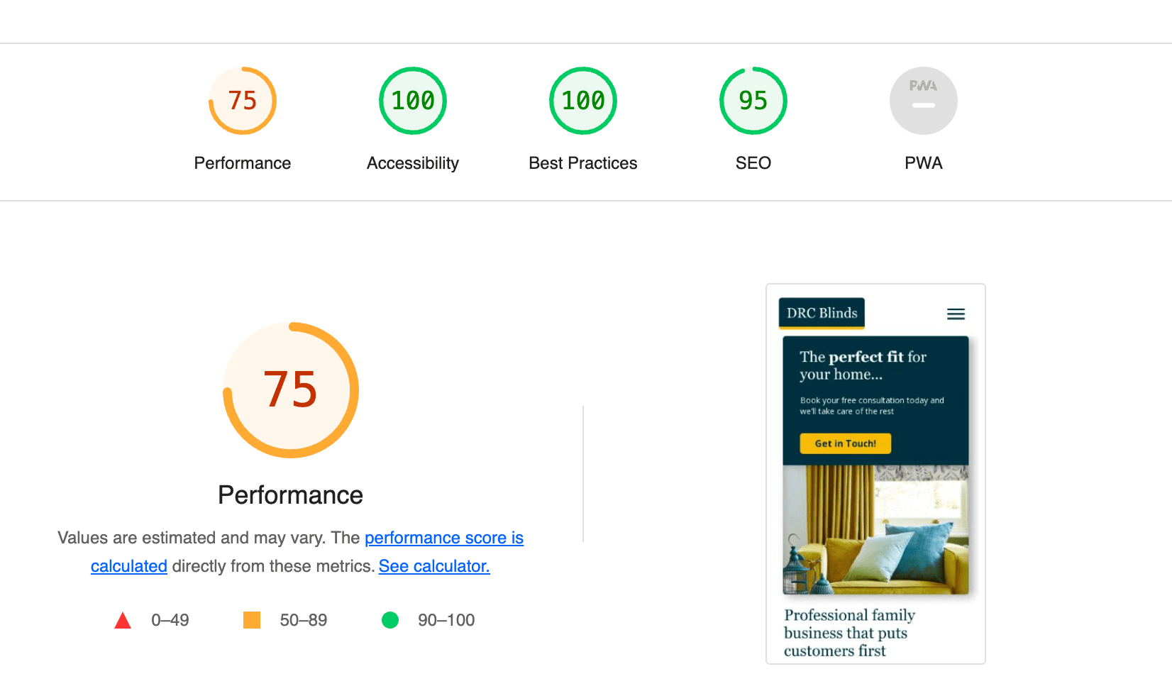 DRC Blinds Lighthouse Scores