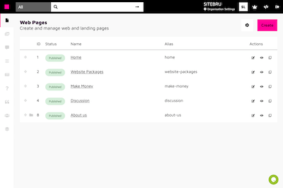 Sitebru webpages menu.